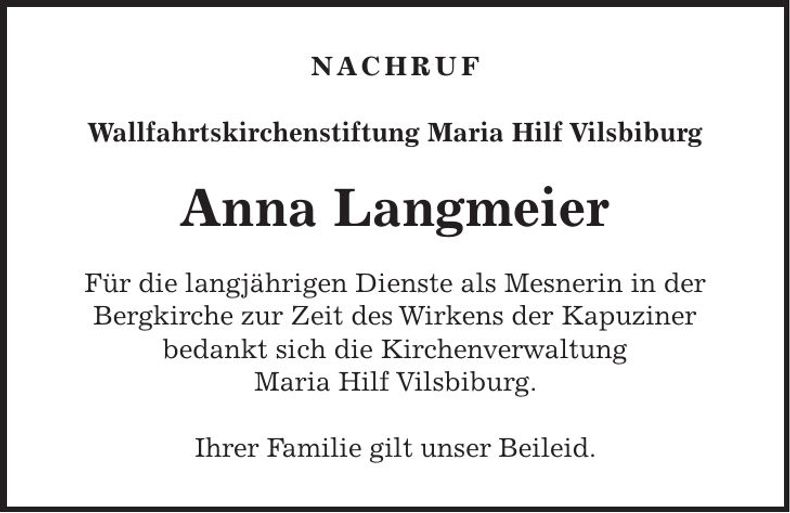 Traueranzeige Anna Langmeier