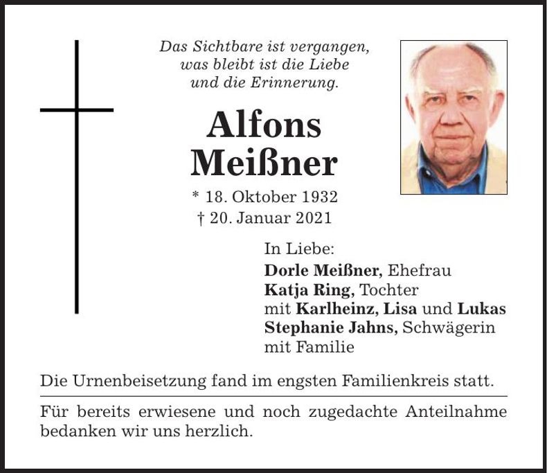 Traueranzeige Alfons Meißner