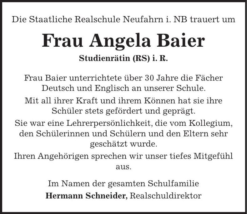 Traueranzeige Angela Baier