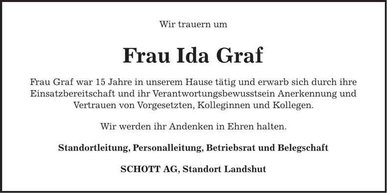 Traueranzeige Ida Graf
