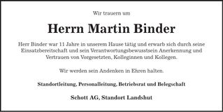 Traueranzeige Martin Binder