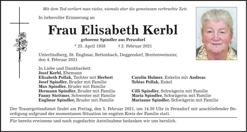 Traueranzeige Elisabeth Kerbl