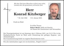 Traueranzeige Konrad Kitzberger