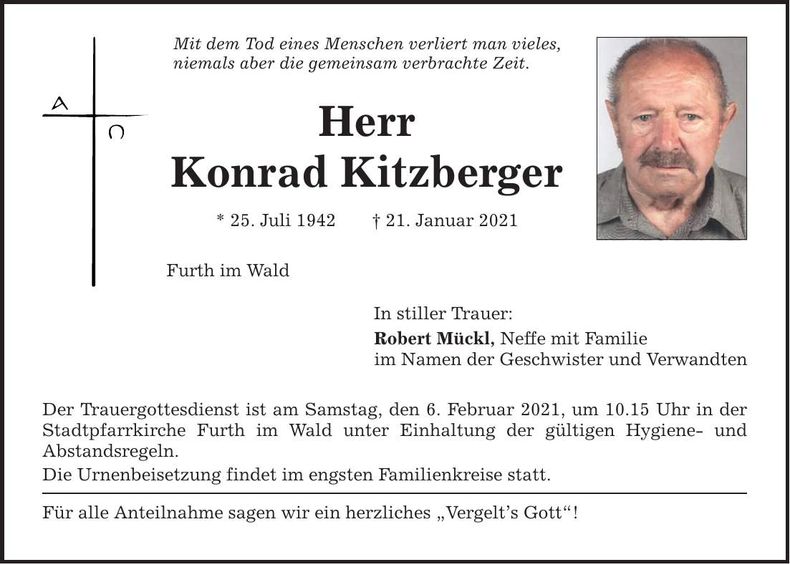 Traueranzeige Konrad Kitzberger