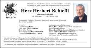 Traueranzeige Herbert Schießl