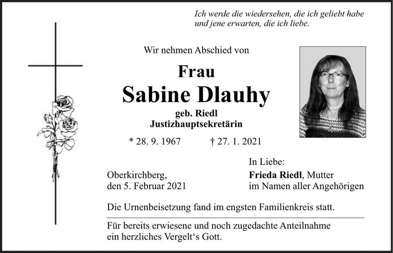 Traueranzeige Sabine Dlauhy