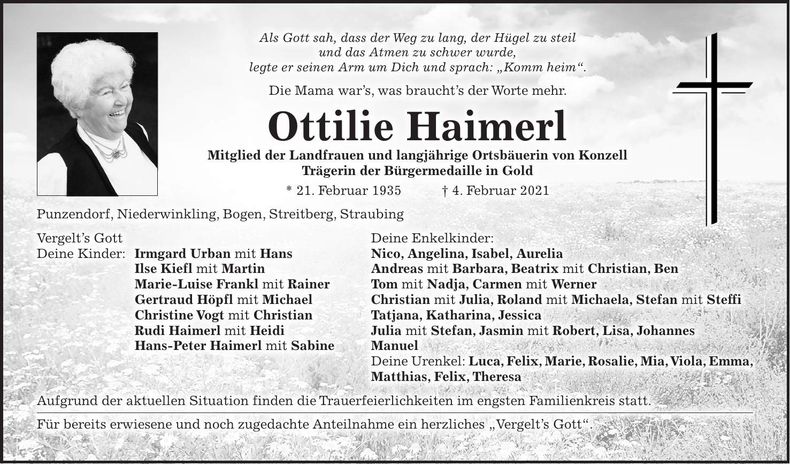 Traueranzeige Ottilie Haimerl