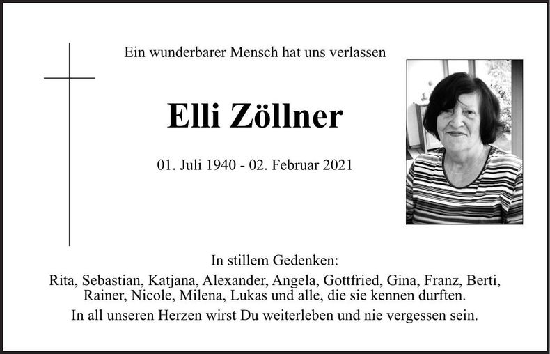 Traueranzeige Elli Zöllner