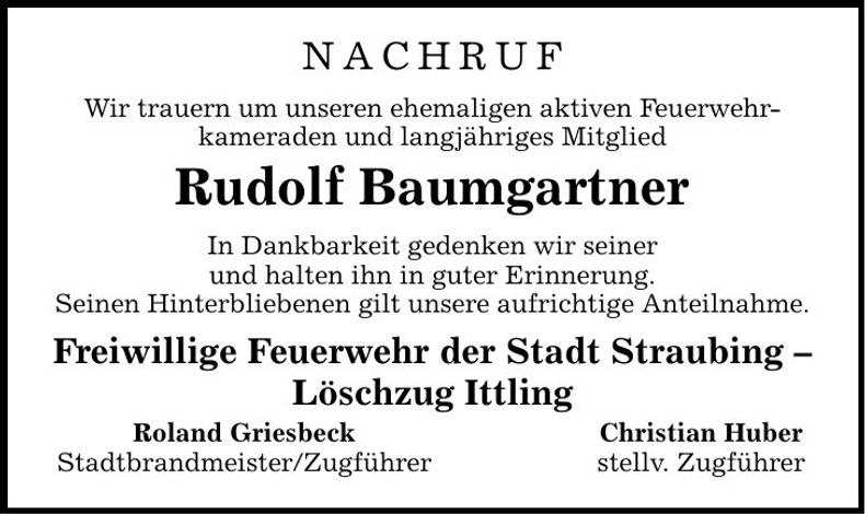 Traueranzeige Rudolf Baumgartner