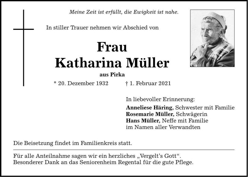 Traueranzeige Katharina Müller