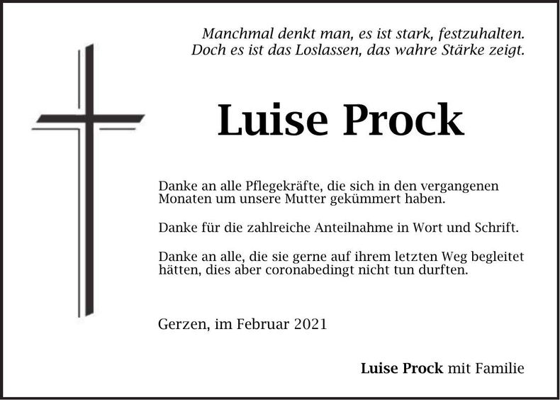Traueranzeige Luise Prock