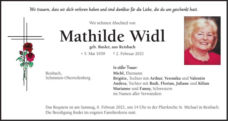 Traueranzeige Mathilde Widl