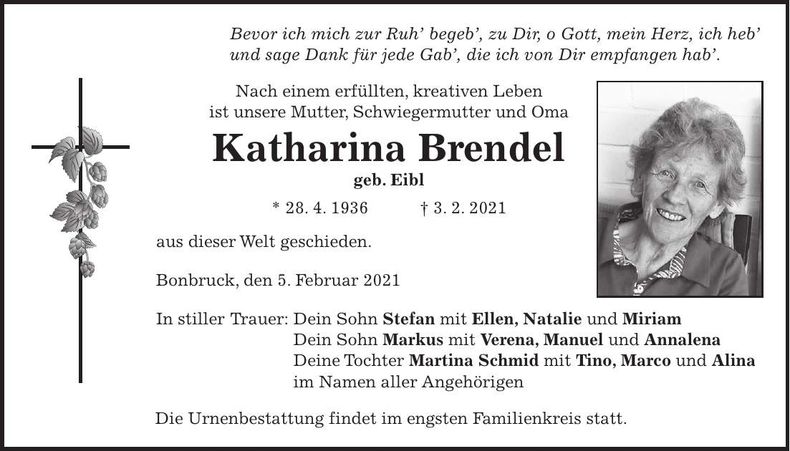 Traueranzeige Katharina Brendel