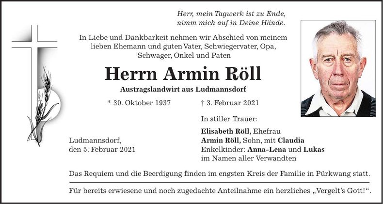 Traueranzeige Armin Röll