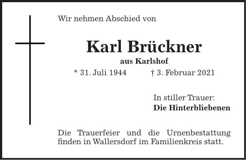 Traueranzeige Karl Brückner