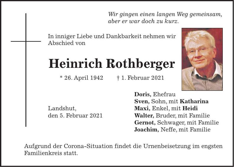 Traueranzeige Heinrich Rothberger