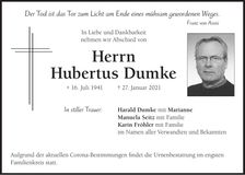 Traueranzeige Hubertus Dumke