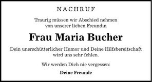 Traueranzeige Maria Bucher
