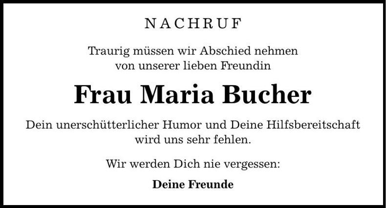Traueranzeige Maria Bucher