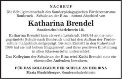 Traueranzeige Katharina Brendel