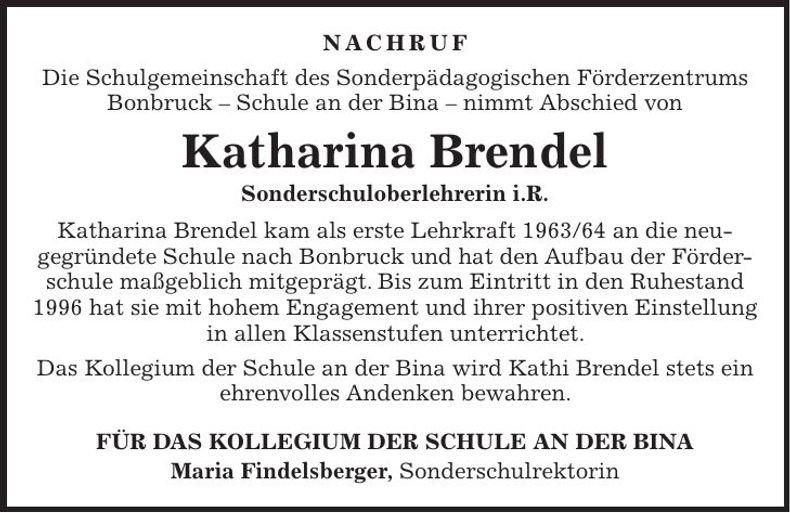 Traueranzeige Katharina Brendel