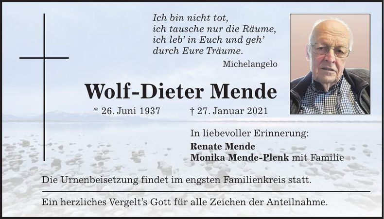 Traueranzeige Wolf-Dieter Mende