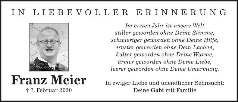 Traueranzeige Franz Meier