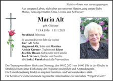 Traueranzeige Maria Alt