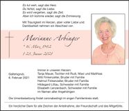Traueranzeige Marianne Arbinger