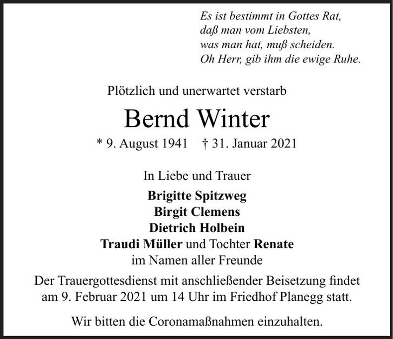 Traueranzeige Bernd Winter