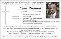 Traueranzeige Franz Promeisl