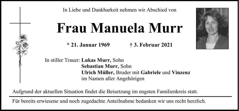 Traueranzeige Manuela Murr