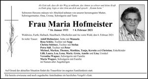 Traueranzeige Maria Hofmeister