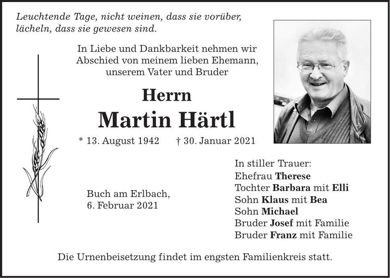 Traueranzeige Martin Härtl