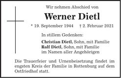 Traueranzeige Werner Dietl