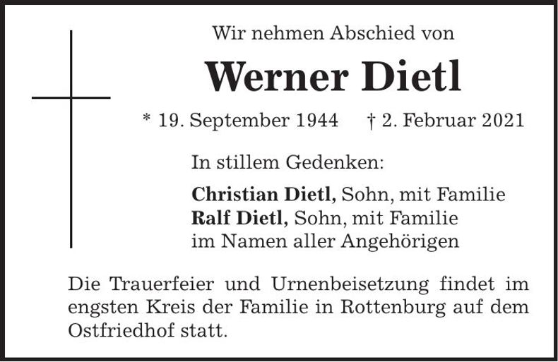 Traueranzeige Werner Dietl