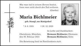 Traueranzeige Maria Bichlmeier