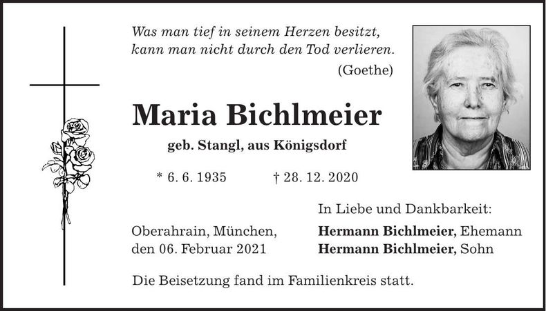 Traueranzeige Maria Bichlmeier