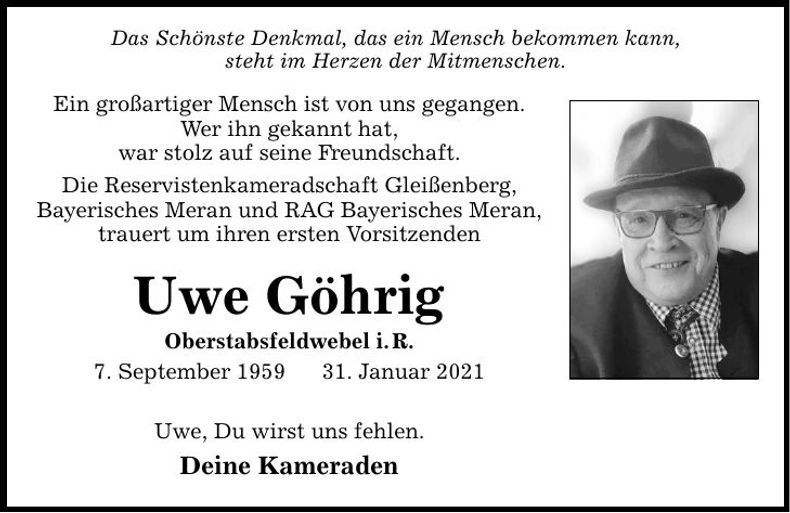 Traueranzeige Uwe Göhrig