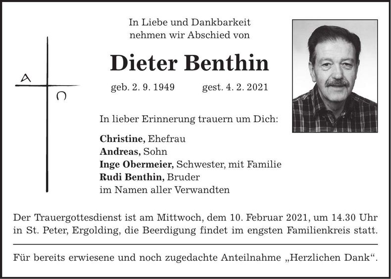 Traueranzeige Dieter Benthin
