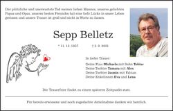 Traueranzeige Sepp Belletz