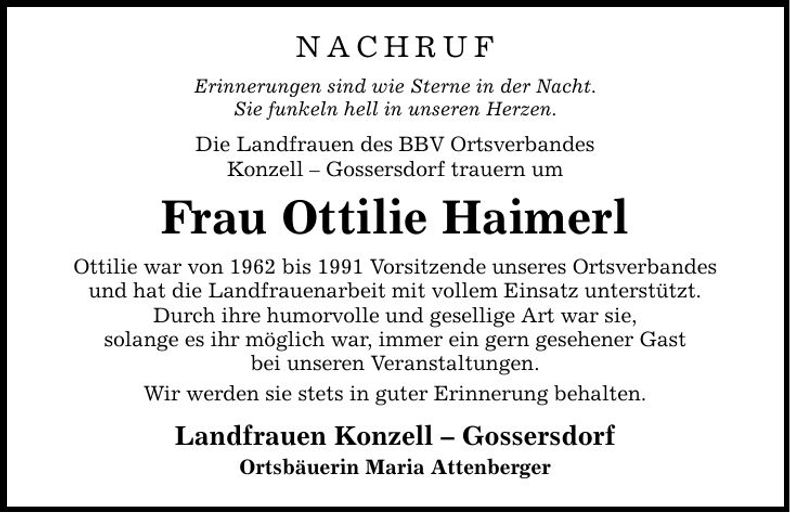 Traueranzeige Ottilie Haimerl