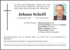 Traueranzeige Johann Scheifl