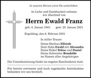 Traueranzeige Ewald Franz