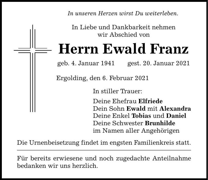 Traueranzeige Ewald Franz
