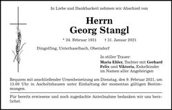 Traueranzeige Georg Stangl