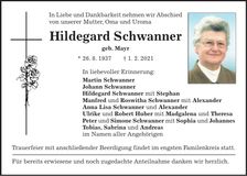Traueranzeige Hildegard Schwanner