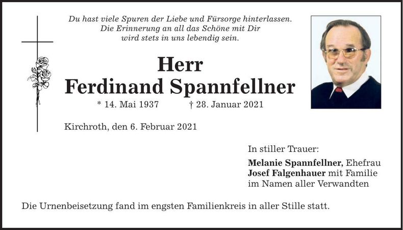Traueranzeige Ferdinand Spannfellner