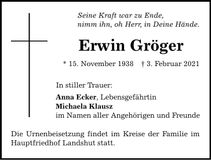 Traueranzeige Erwin Gröger