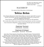 Traueranzeige Tobias Rehm